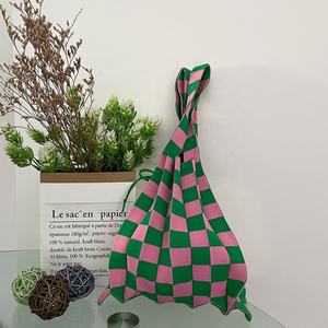 Sac à provisions en coton et lin de style Ins sac à main à bandoulière en laine tricoté de couleur comptoir pliable pour femmes - Product Image 5