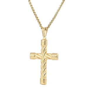 yunnique Stainless Steel <b>Cross</b> Pendant Necklace Gold Color Geometric Design 60cm <b>Chain</b> Gift Jewelry - Product Image 5