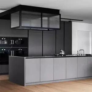 现代新型家具模块化黑色小厨房壁柜