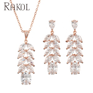 Rakol Sp3312 Thiết Kế Mùa Hè Của Phụ Nữ Trang Sức <span class=keywords><strong>Set</strong></span> Lá Pha Lê Mặt Dây Chuyền Vòng Cổ Cưới Cô Dâu Bông Tai - Product Image 3