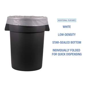 Sacs poubelles industriels blancs Boardwalk de 30 gallons, 0,9 mil, 30 x 36, 100/sac, faible densité linéaire pour sacs poubelles domestiques - Product Image 6