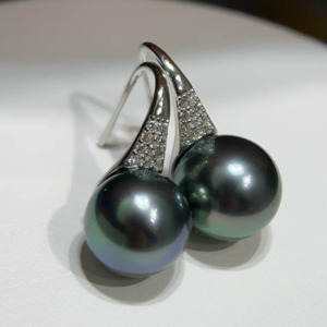 wholesale High Heel Pearl <b>Stud</b> <b>Earrings</b> 9-10mm Tahitian Black Pearl Near Round Front Clean Minor Blemish Sterling <b>Silver</b> Jewelry - Product Image 1