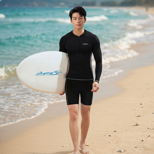 Maillot de bain rashguard homme haut de gamme 2025 en nylon et élasthanne à manches longues, col en V, UPF50+, séchage rapide, imperméable, antibactérien, avec fermeture éclair - Product Image 3