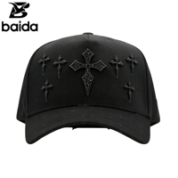 Nueva Gorra de Béisbol Negra con Cruz Gótica y Pedrería, Estilo Deportivo Urbano Unisex, Bordado 3D, 5 Paneles, Ajustable, de Algodón