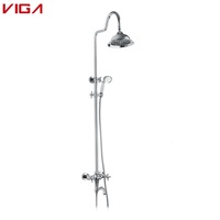 Ensemble de douche de salle de bain décoratif en laiton chromé poli victorien avec barre coulissante robinets de support de sol inverseur pour hôtels