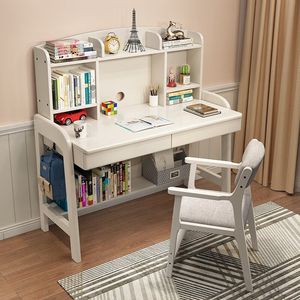 Solid Wood Bookshelf Integrated Desk 80x60x135cm Nordic Style Study Desk For Kids Bedroom Furniture - Product Image 4