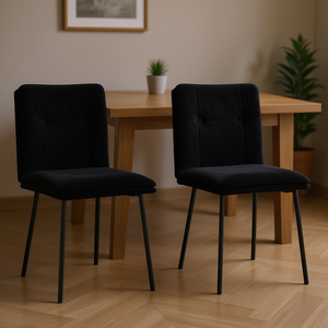 Sedie da Pranzo in Velluto Nero Moderne Imbottite con Gambe in Metallo Arredamento per la Casa - Product Image 2