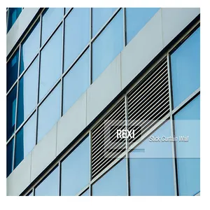 Slider kaca bangunan komersial, sistem aluminium mengkilap eksterior tongkat keamanan dinding tirai kaca