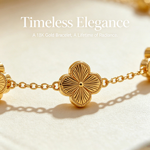 Pulsera de Trébol de Oro Real de 18K/14K/22K al por Mayor, Pulsera de Eslabones con Dije de Flor para Mujer, Joyería <span class=keywords><strong>Fina</strong></span> de Trébol de Cuatro Hojas Delicado en Oro - Product Image 5