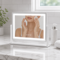 Espejo de Maquillaje Rectangular con Iluminación LED, 3 Colores, Táctil, Regulable, Recargable Tipo-C, Espejo de Vanidad para Transmisión en Vivo