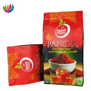 Embalagem de farinha de pimentão com fundo plano e zíper para alimentos com impressão personalizada em pó de Paprika Saco de 25kg