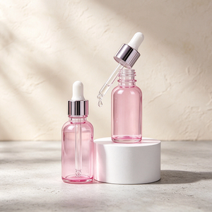 Flacon de sérum en verre transparent rose avec bouchon compte-gouttes pour les soins de la peau, huile essentielle, emballage cosmétique - Product Image 5