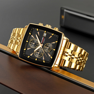Montre chronographe carrée dorée pour homme SKMEI, montre-bracelet de luxe en acier inoxydable, cadran noir avec date, montre à quartz étanche 30M - Product Image 2