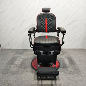 Vintage Black Red Reclining Barber Chair <b>Synthetic</b> <b>Leather</b> Hydraulic Swivel Hair Styling Chair For Men Barbershop - Product Image 4