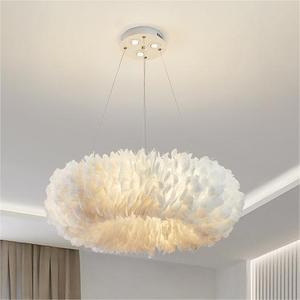 Plume créative chambre étude suspension personnalité créative <span class=keywords><strong>restaurant</strong></span> petit salon blanc gris plume E27 lustre - Product Image 4