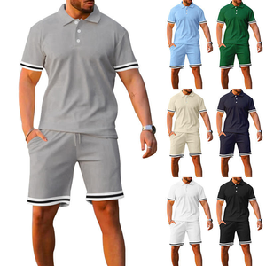 Ensemble de vêtements de sport pour homme en 2 pièces, tissu tricoté uni respirant, polo à manches courtes et short, vêtements de sport décontractés Ohsisa - Product Image 2