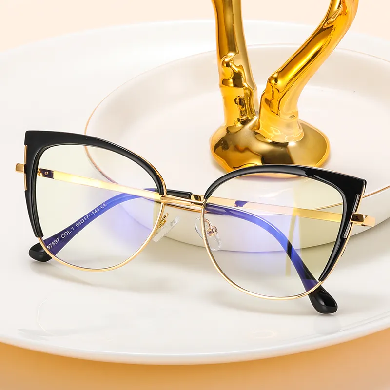 MS Neue Damen Halb rahmen Metall TR90 Brille Anti-Blaulicht Brille Cat-Eye Optica Brille Rahmen Benutzer definiertes Logo