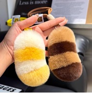 Porte-clés en peluche tendance et moelleux, en vraie fourrure de lapin Rex, motif queue de tigre, mignon, pendentif pour clés de voiture, sacs et sacs à main, cadeau de dessin animé
