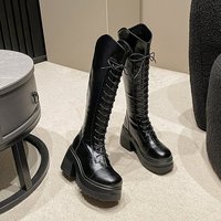 Bottes d'équitation d'hiver pour femmes de petite taille 2026 Nouveauté Noires à découpe en V, cuissardes épaisses à talon haut rétro