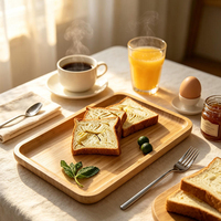 Bamboe rechthoekige serveerschaal met verhoogde randen, houten dienblad voor keuken, eettafel, koffiebar, ontbijt en snacks
