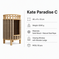 Griffoir cylindrique pour chat Kate Paradise C avec fenêtre de vue et balcon supérieur 46x41x10cm en bois massif, sisal naturel, écologique