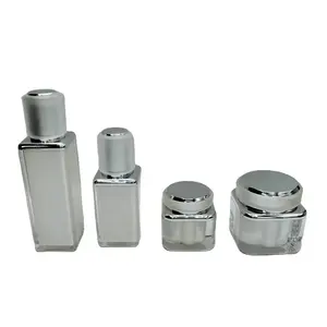 Bán Buôn Sang Trọng Bao Bì Mỹ Phẩm Container Thủy Tinh Màu Trắng Mực 30G 50G 30Ml 100Ml 120Ml Kem Jar Và Lotion Bơm Chai