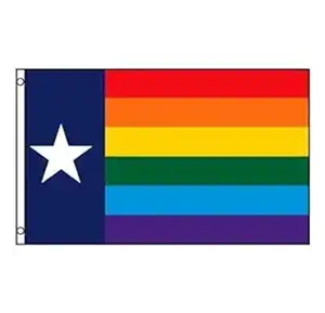 사용자 정의 100% 폴리 에스터 3 * 5ft LGBTQ 게이 프라이드 텍사스 레인보우 플래그 두 밧줄 고리