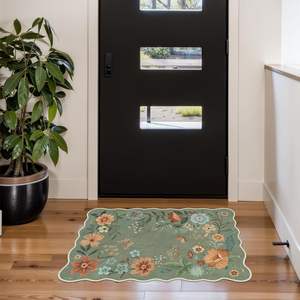 Ultra-Thin Soft Polypropylene Floral Rug 2X3 Non-Slip <b>Machine</b> Made <b>Washable</b> Kitchen Entryway <b>Door</b> <b>Mat</b> Stain Resistant Bohemian - Product Image 1
