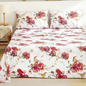 Bán buôn OEM chải sợi nhỏ tăng 3D in ensemble de drap de thắp sáng Polyester bedsheet 4/6 cái bedding Sheet Set