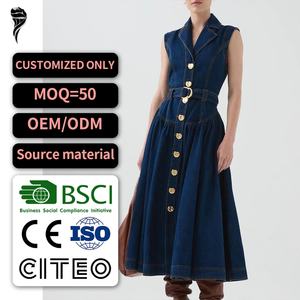 Vestido vaquero sin mangas de verano de alta calidad para mujer, ajustado, con aberturas y cintura alta, estilo maxi - Product Image 1