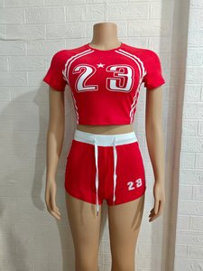 Nuovo Set Estivo Trendy da <span class=keywords><strong>Donna</strong></span>: Top Corto Stampato <span class=keywords><strong>e</strong></span> <span class=keywords><strong>Pantaloncini</strong></span> Biker, <span class=keywords><strong>Completo</strong></span> Casual in Due Pezzi - Product Image 5
