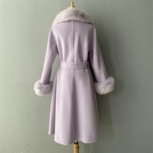 럭셔리 여성용 양면 울 코트 리얼 퍼 칼라 롱 윈터 패션 트렌디 오버코트 벨트 더블 페이스 울 코트 - Product Image 6