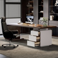Bureau d'ordinateur moderne en bois massif LBZ-135X avec tiroirs de rangement, pieds en forme de crochet, aucun assemblage requis, personnalisable