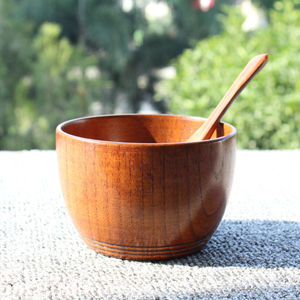 Bol rond en bois de jujube avec trois lignes, écologique, pour enfants, style japonais - Product Image 1
