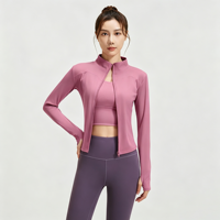 Ensemble de yoga 3 pièces pour femme : veste de sport à fermeture éclair à manches longues, soutien-gorge de sport et leggings taille haute froncés aux fesses, couleur unie, pour la gym