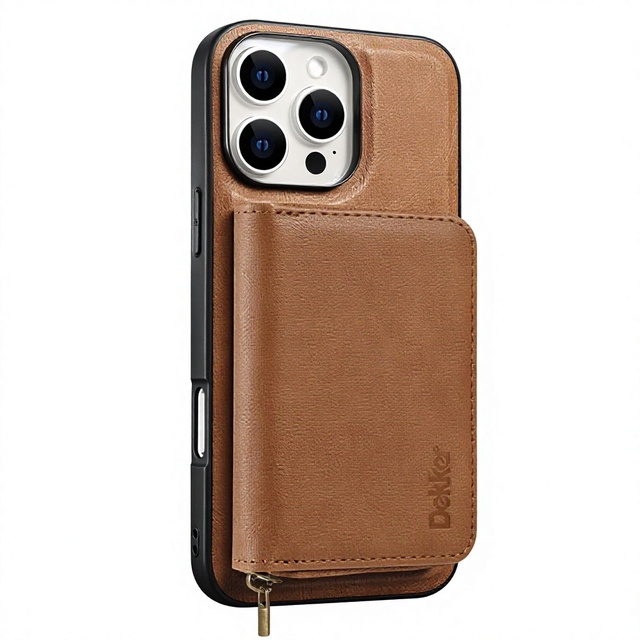 D7 Compatible with for 15 Pro Max Anti-Fraud Faux Leather Plain Design Magnetic Wireless Charging Zipper Pouch Phone Case