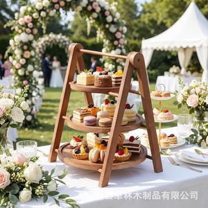 Cross-border wooden tray three-tier fruit cake <b>plate</b> storage <b>rack</b> solid wood multi-layer tray display <b>rack</b> - Product Image 1