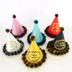 Geburtstag Papier Hut sechs Farben Erwachsene und Kinder Pompon Hut Glitzer Papier Peeling Alles Gute zum Geburtstag Party Hüte