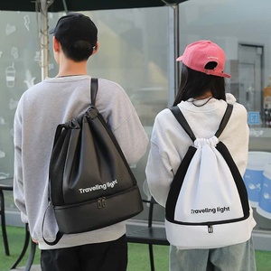 Unisex Black <b>Drawstring</b> <b>Backpack</b> With Mesh Lining Zipper Pocket Traveling Light Print Gym Bag Minimalist Style - Product Image 4