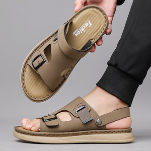 Sandalias Planas de Verano para Hombre, Diseño Casual con Hebilla, Parte Superior de PU, Suela de Goma Antideslizante, Punta Abierta, para Playa - Product Image 2