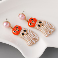 Nouvelles boucles d'oreilles pendantes Spectre en perles de rocaille, boucles d'oreilles clous Citrouille Fantôme en perles de riz pour fille