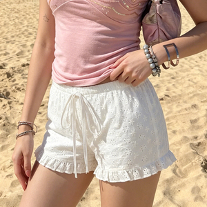 Shorts de Playa para Mujer Estilo Bohemio con Corte Recortado, Cintura Elástica con Cordón, Holgados, Transpirables, Casuales, Deportivos, Lisos - Product Image 4