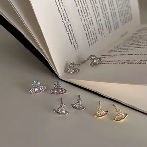 Pendientes de circonita brillante con diseño de planeta para mujer, estilo retro francés, personalidad, diseño simple, versátiles, temperamento, joyería. - Product Image 2