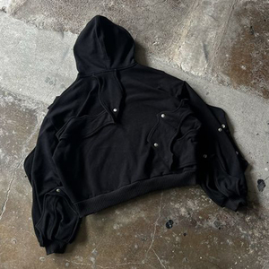 <span class=keywords><strong>Felpa</strong></span> con Cappuccio da Uomo DIZNEW, Personalizzabile, Alta Qualità, Lavaggio Nero, 500 Gsm, Stile Baggy - Product Image 4