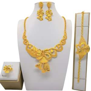 Parures de bijoux de mariage pour femmes, bijoux en <span class=keywords><strong>or</strong></span> de Dubaï 24 carats, vente en gros, bijoux plaqués <span class=keywords><strong>or</strong></span> de Dubaï, dernières nouveautés - Product Image 5