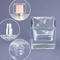 Flacon de parfum en verre transparent carré de 50 ml, à fond épais, rechargeable, avec pompe pulvérisatrice, emballage personnalisable, couleur personnalisée