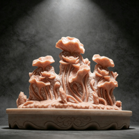 Fontaine d'eau en marbre rouge coucher de soleil, style oriental classique, motif lotus, pour la décoration paysagère de patio résidentiel