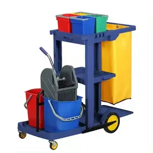 Wholesale Restaurant Service Multifunction Hotel Plastic Housekeeping Serving Folding Cleaning Trolley Janitorial Cart