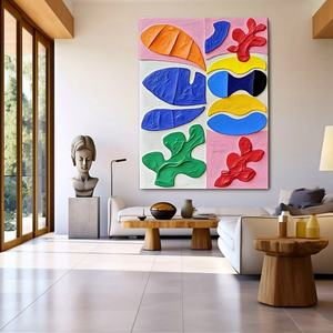 Art mural 3D texturé abstrait minimaliste coloré vertical grand format peint à la main, cadeau idéal pour l'inauguration d'une maison - Product Image 1