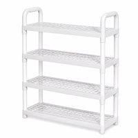 Étagère à chaussures autoportante blanche à 4 niveaux, en plastique, avec structure robuste, organiseur de chaussures pour l'entrée de la maison, le couloir